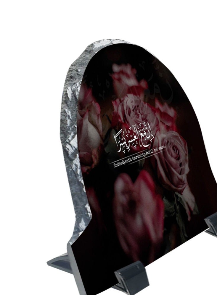 Service Zone Protective Printed White Rock Shape Marble Photo Frame for Table Top Quran Aayat  - Image 3