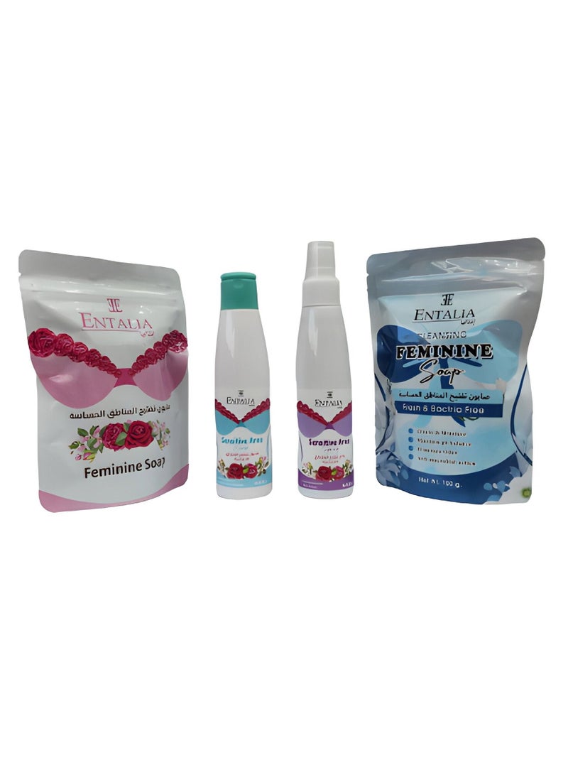 إنتاليا مجموعة تايلاندية لتلطيف المناطق الحساسة التي تعطي لمسة حريرية وناعمة بشكل رهيب وأنيق والمكونه من صابون نسائي بخلاصة الورد لتلطيف المناطق الحساسة 100 غرام + صابون نسائي منظف منعش خالٍ من البكتيريا 100 غرام +  بخاخ بخلاصة الورد لتلطيف المناطق الحساسة 200 مل + غسول بخلاصة الورد للمناطق الحساسة 200 مل - Image 2