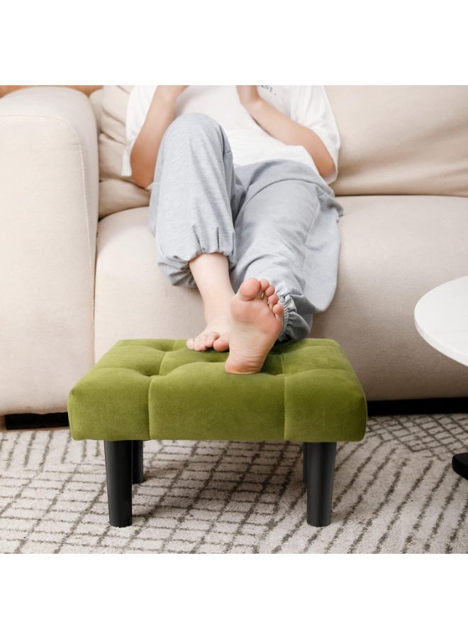 Small Footstool Ottoman - Green | Velvet Soft Footrest Ottoman with Wood Legs | Sofa Footrest Extra Seating for Living Room | Entryway Office - Image 1