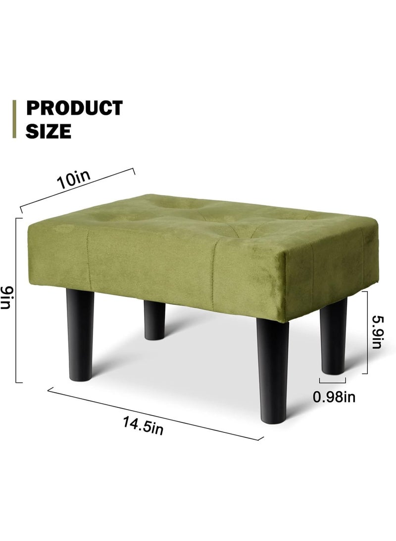Small Footstool Ottoman - Green | Velvet Soft Footrest Ottoman with Wood Legs | Sofa Footrest Extra Seating for Living Room | Entryway Office - Image 2