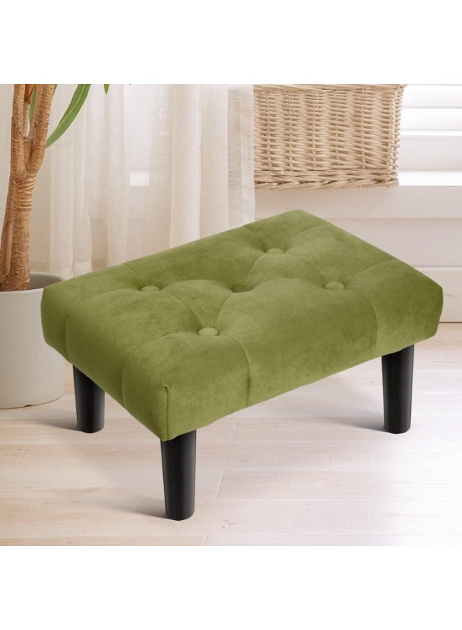 Small Footstool Ottoman - Green | Velvet Soft Footrest Ottoman with Wood Legs | Sofa Footrest Extra Seating for Living Room | Entryway Office - Image 5