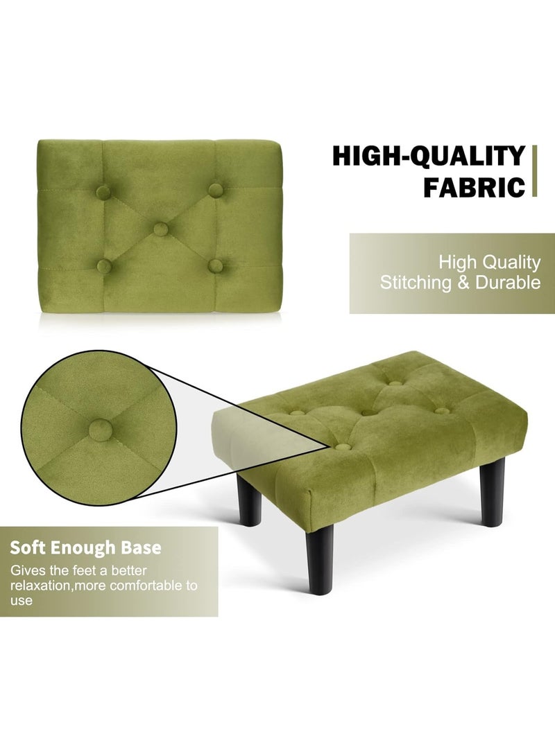 Small Footstool Ottoman - Green | Velvet Soft Footrest Ottoman with Wood Legs | Sofa Footrest Extra Seating for Living Room | Entryway Office - Image 3