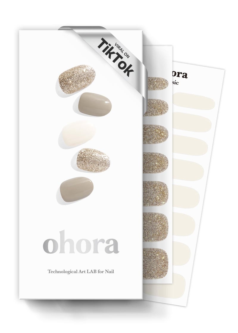 ohora Semi Cured Gel Nail Strips (N Gold Coast) - Brown, Glitter, Works with Any UV/LED Lamps, Salon-Quality, Long Lasting, Easy to Apply & Remove - Includes 2 Prep Pads, Nail File & Wooden Stick - Image 1