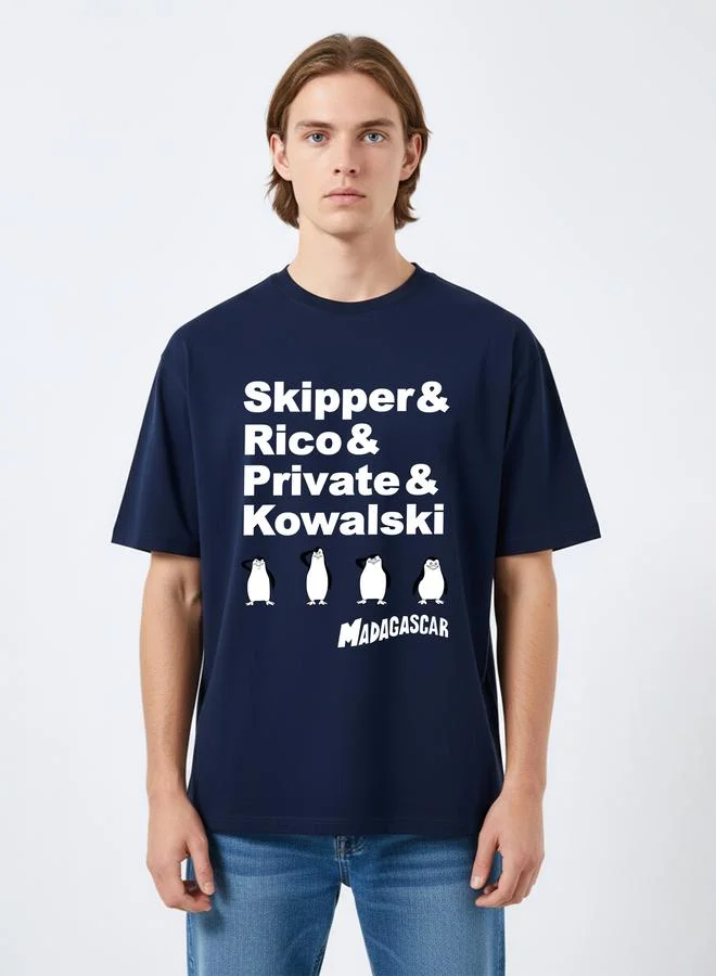 Take Two Madagascar Men Navy Blue Graphic Print T-Shirt