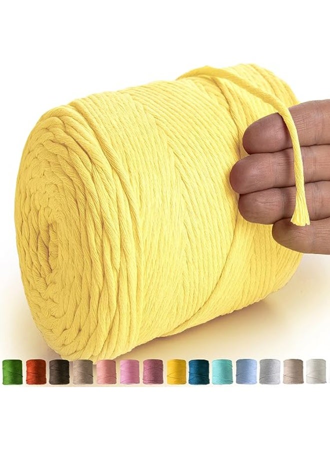 بكرة خيط غزل مكرمية، خيط ملون بسمك 4 ملم وطول 225 متر، خيط ملتوي بسيط من القطن فائق النعومة لتصميم السلال والستائر وغيرها من الأعمال الفنية لديكور الحائط، يمكنك صنعها بنفسك، أصفر من ميري وول ارت - Image 1