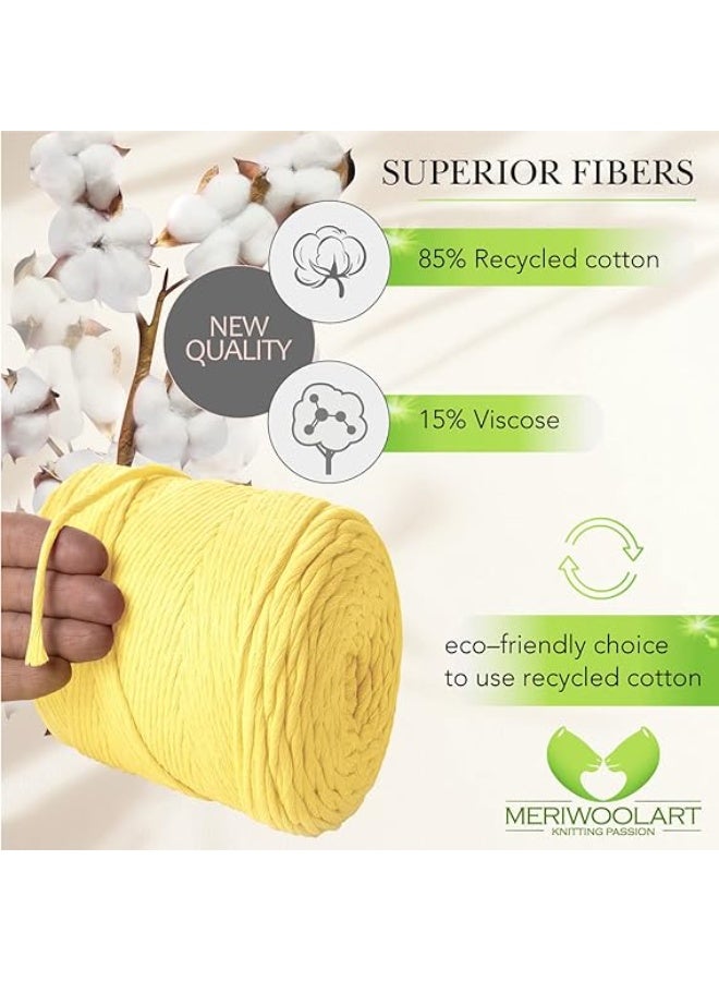 بكرة خيط غزل مكرمية، خيط ملون بسمك 4 ملم وطول 225 متر، خيط ملتوي بسيط من القطن فائق النعومة لتصميم السلال والستائر وغيرها من الأعمال الفنية لديكور الحائط، يمكنك صنعها بنفسك، أصفر من ميري وول ارت - Image 5