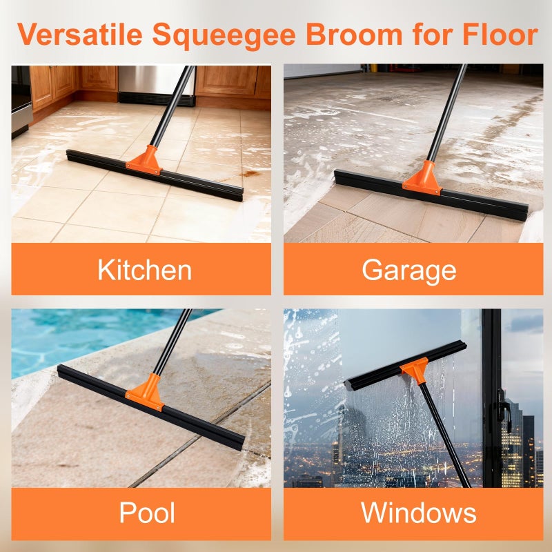 IERGOST Heavy Duty Floor Squeegee with Long Handle, 18" Rubber Wiper Broom for Concrete Tile Cleaning Commercial Scrubber Mop for Garage Deck Bathroom Kitchen Pool Glass - Image 4