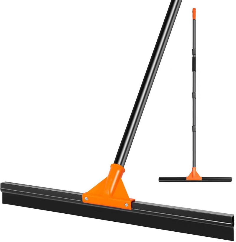 IERGOST Heavy Duty Floor Squeegee with Long Handle, 18" Rubber Wiper Broom for Concrete Tile Cleaning Commercial Scrubber Mop for Garage Deck Bathroom Kitchen Pool Glass - Image 1