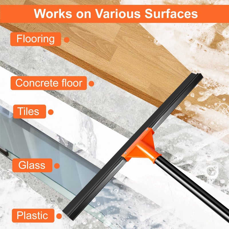 IERGOST Heavy Duty Floor Squeegee with Long Handle, 18" Rubber Wiper Broom for Concrete Tile Cleaning Commercial Scrubber Mop for Garage Deck Bathroom Kitchen Pool Glass - Image 3