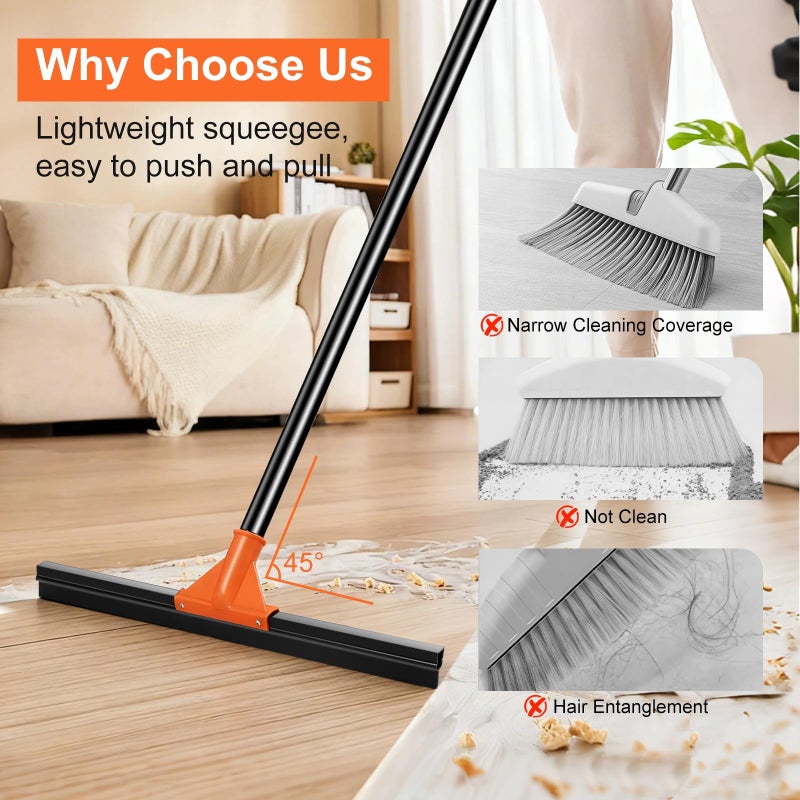 IERGOST Heavy Duty Floor Squeegee with Long Handle, 18" Rubber Wiper Broom for Concrete Tile Cleaning Commercial Scrubber Mop for Garage Deck Bathroom Kitchen Pool Glass - Image 5