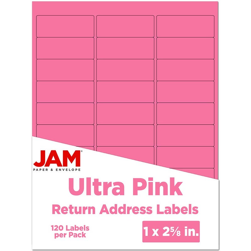 JAM PAPER Return Address Labels - Standard Mailing - 1 x 2 5/8 - Ultra Pink - 120 Shipping Labels/Pack - Image 1