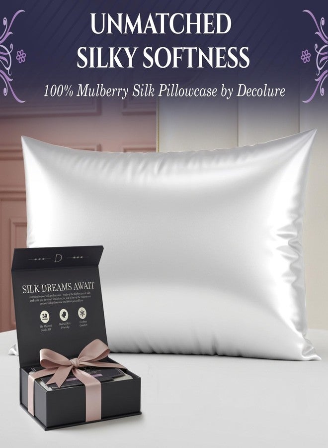 DECOLURE 100% Pure Mulberry Silk Pillow Case Standard Size - Highest Grade 30 Momme 6A+, Luxuriously Soft & Cooling Silk Pillowcase for Hair & Skin, Hypoallergenic, Breathable, Hidden Zipper (White) - Image 2