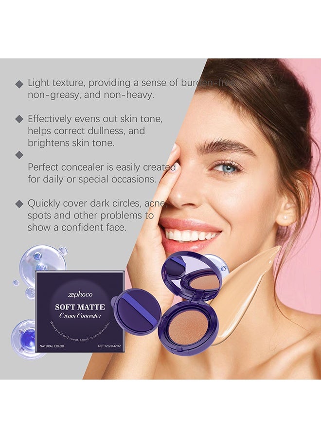 zephoco Soft Matte Cream Concealer, Waterproof Foundation, Full Coverage, Hydrating Long-Lasting Concealer, Moisturizing Contour And Brighten (#Natural) - Image 5