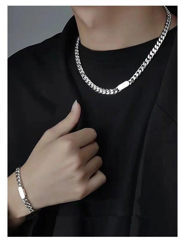 طقم قلادة وسلسلة سوار عصرية سلسلة سترة رائعة للرجال والنساء هدية مجوهرات للحبيب والصديق 2 قطع - Image 1