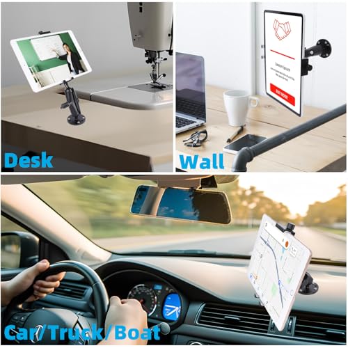 Leenconghui All-Aluminum Car Tablet Holder with Heavy Duty Drill Base, Compatible with iPad Pro Mini 4.7"-15" Samsung Galaxy Tab Tablets, Car Tablet Mount for Truck,Business ,Boat,Dashboard,Desk,Wall Mounting - Image 2