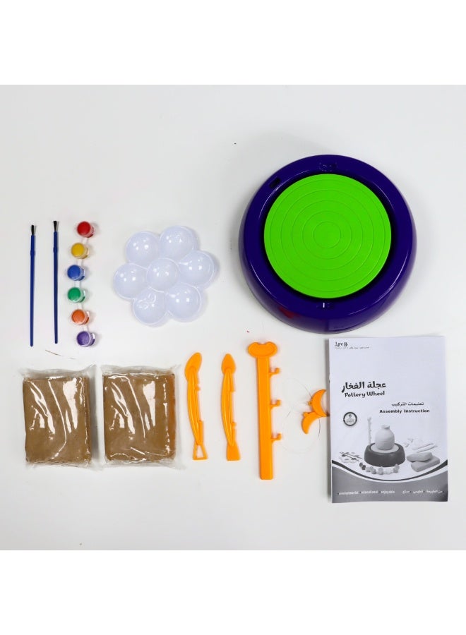 سندس عجلة الفخار المتكاملة للأطفال مع جميع أدوات التشكيل – لعبة تعليمية فنية - Image 3