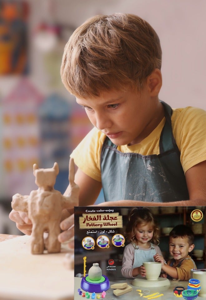 سندس عجلة الفخار المتكاملة للأطفال مع جميع أدوات التشكيل – لعبة تعليمية فنية - Image 4
