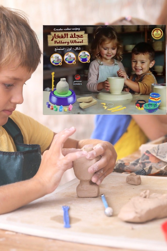 سندس عجلة الفخار المتكاملة للأطفال مع جميع أدوات التشكيل – لعبة تعليمية فنية - Image 5