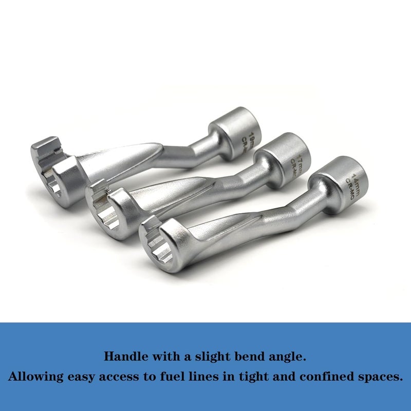 JEUCLEL 6PCS 3/8" Drive Long Flex Head Injector Fuel Line Socket Wrench Set, Crowfoot Flare Nut Socket Wrench Metric 12mm 14mm 16mm 17mm 18mm 19mm Hydraulic Lines Nuts Bolts Hand Removal Tool - Image 4
