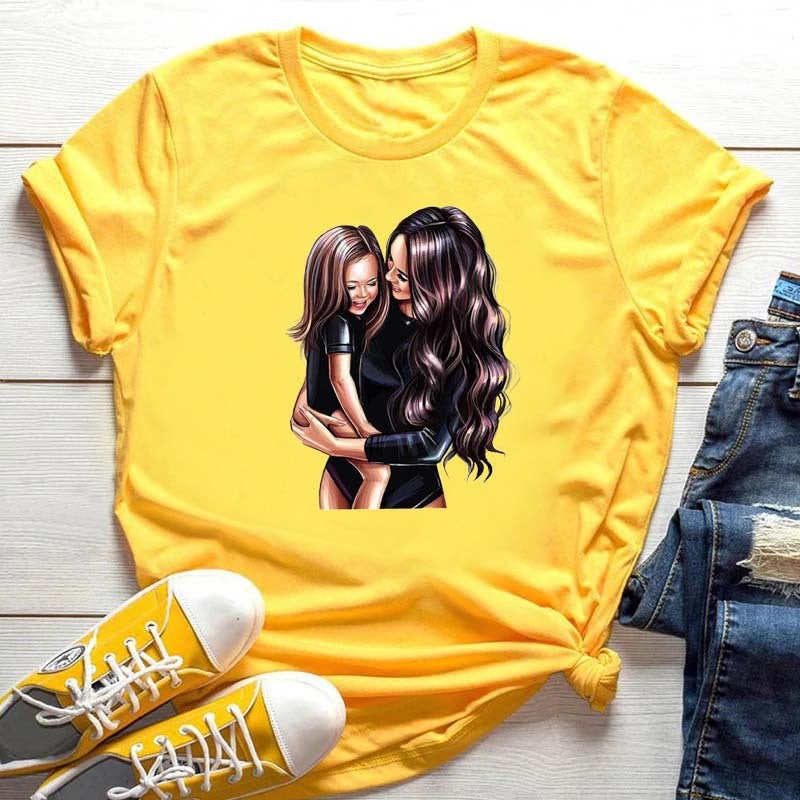 Generic Summer New Super Mom Themed White Tee for Women JZ0486-yellow 