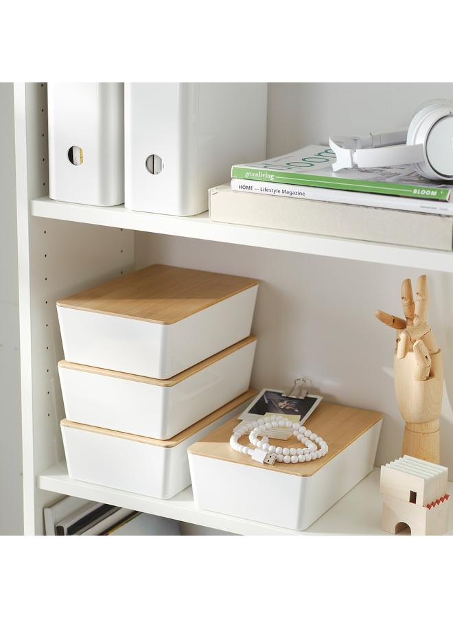 erorex Box with lid, white/bamboo, 18x26x8 cm - Image 2