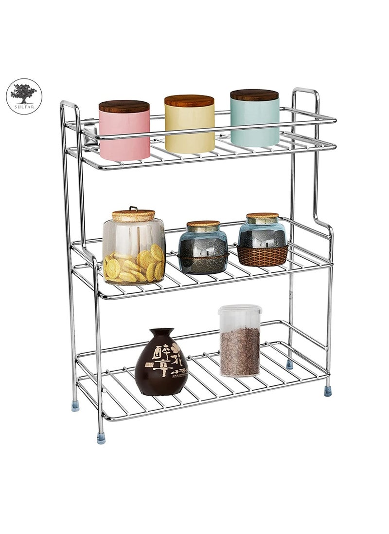 sulfar - Sulfar 3 Tier Trolley Rack for Boxes Utensils Dishes Plates for Home/Stainless Steel Kitchen Rack for Spice and Dishes for Kitchen and Home (Silver) - Image 1