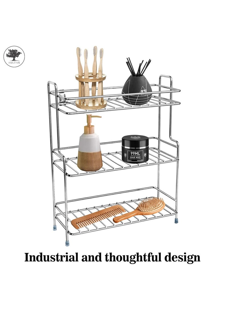 sulfar - Sulfar 3 Tier Trolley Rack for Boxes Utensils Dishes Plates for Home/Stainless Steel Kitchen Rack for Spice and Dishes for Kitchen and Home (Silver) - Image 1