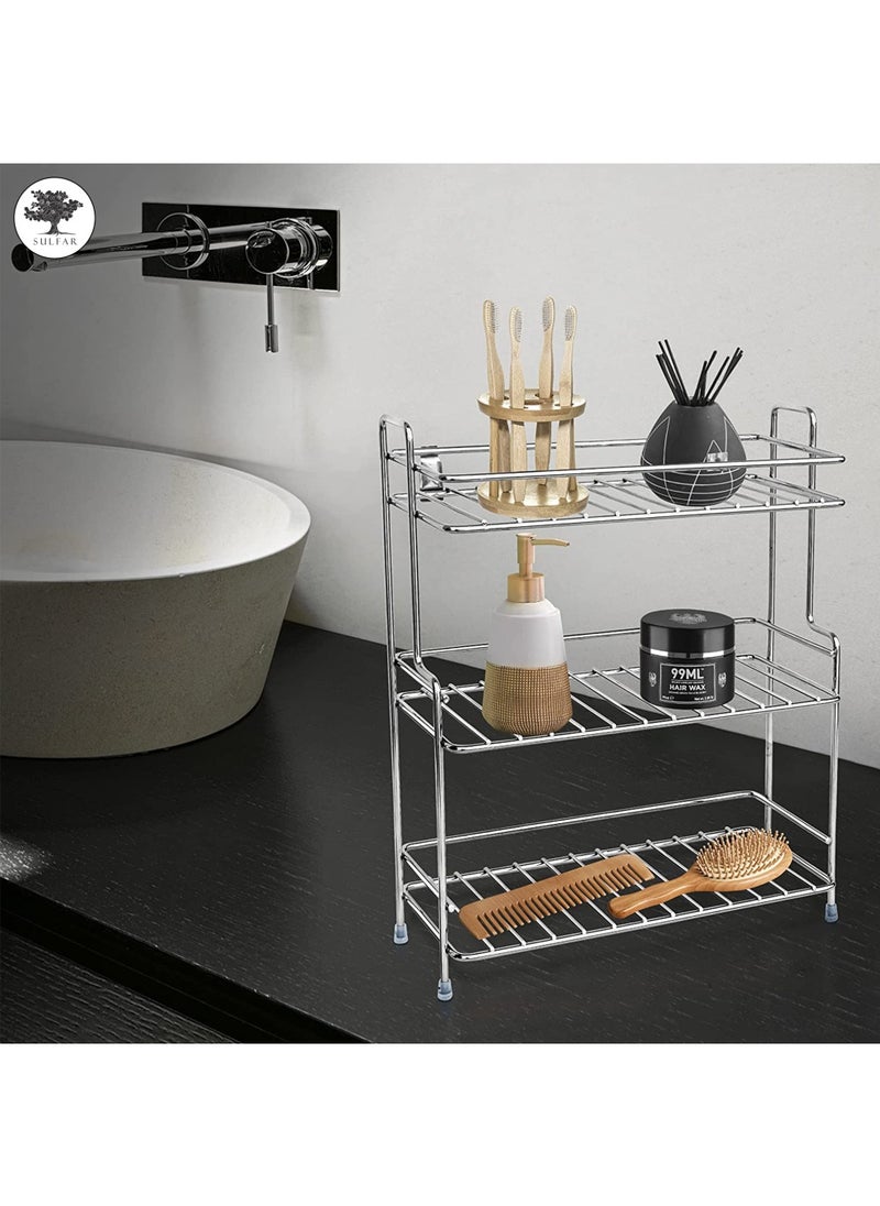 sulfar - Sulfar 3 Tier Trolley Rack for Boxes Utensils Dishes Plates for Home/Stainless Steel Kitchen Rack for Spice and Dishes for Kitchen and Home (Silver) - Image 1