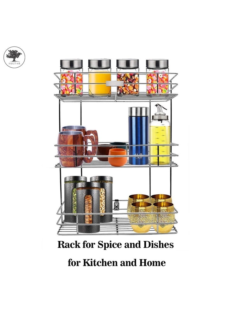 sulfar - Sulfar 3 Tier Trolley Rack for Boxes Utensils Dishes Plates for Home/Stainless Steel Kitchen Rack for Spice and Dishes for Kitchen and Home (Silver) - Image 1