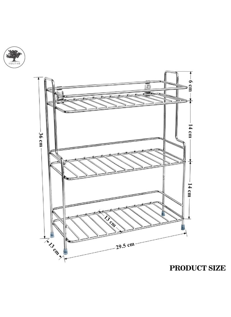 sulfar - Sulfar 3 Tier Trolley Rack for Boxes Utensils Dishes Plates for Home/Stainless Steel Kitchen Rack for Spice and Dishes for Kitchen and Home (Silver) - Image 1