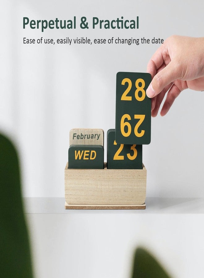 DEERINE Wooden Block Perpetual Calendar for Desk, Daily Desktop Standing Flip Calendar with Large Display, Modern Farmhouse Aesthetic Desk Accessory for Home Office Decor, Reusable Yearly, Wood Grain - Image 5
