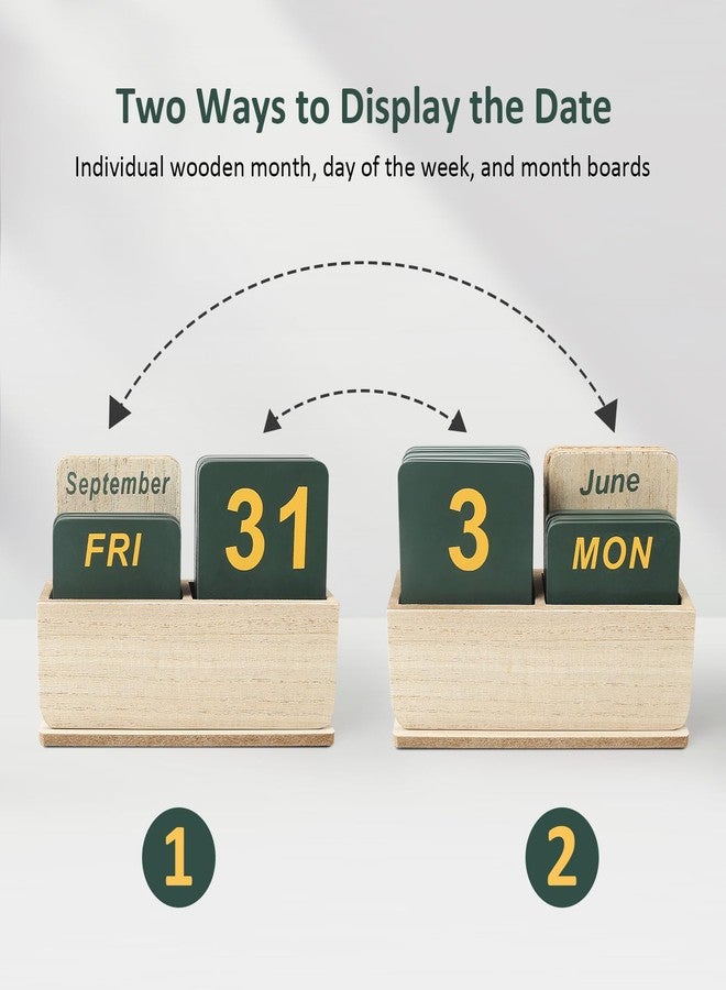 DEERINE Wooden Block Perpetual Calendar for Desk, Daily Desktop Standing Flip Calendar with Large Display, Modern Farmhouse Aesthetic Desk Accessory for Home Office Decor, Reusable Yearly, Wood Grain - Image 3
