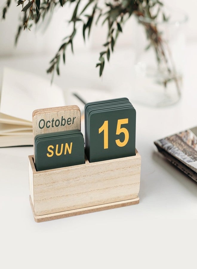 DEERINE Wooden Block Perpetual Calendar for Desk, Daily Desktop Standing Flip Calendar with Large Display, Modern Farmhouse Aesthetic Desk Accessory for Home Office Decor, Reusable Yearly, Wood Grain - Image 2