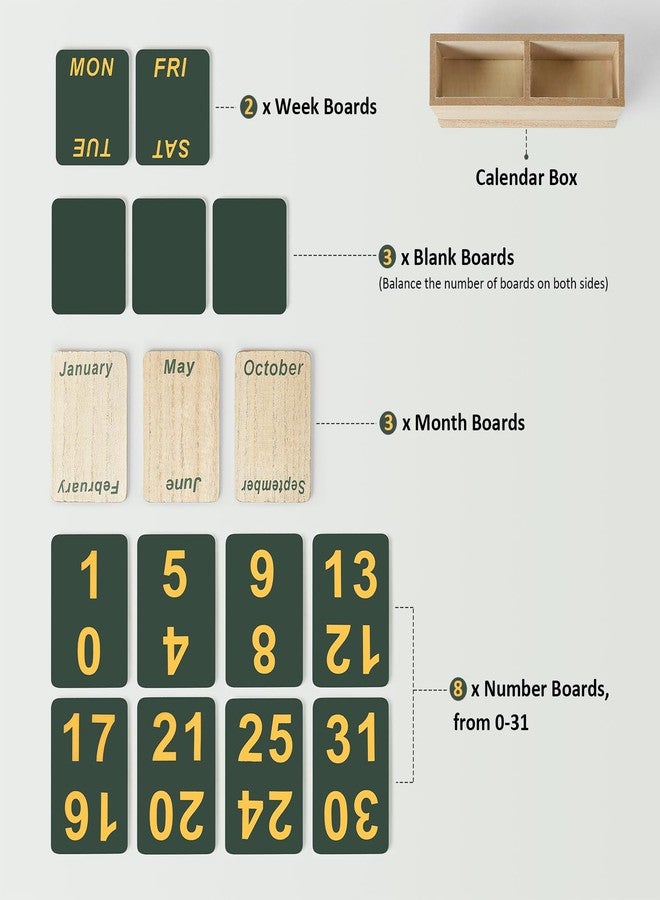 DEERINE Wooden Block Perpetual Calendar for Desk, Daily Desktop Standing Flip Calendar with Large Display, Modern Farmhouse Aesthetic Desk Accessory for Home Office Decor, Reusable Yearly, Wood Grain - Image 4
