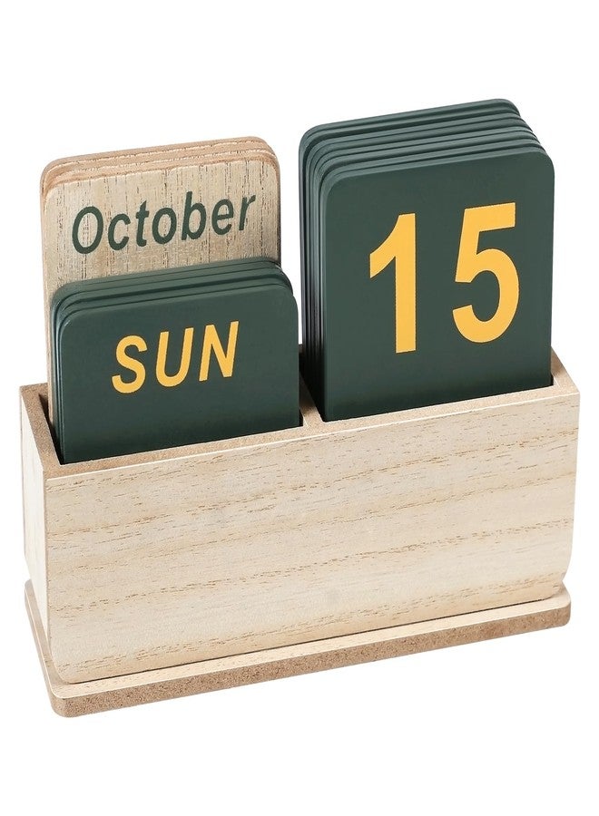 DEERINE Wooden Block Perpetual Calendar for Desk, Daily Desktop Standing Flip Calendar with Large Display, Modern Farmhouse Aesthetic Desk Accessory for Home Office Decor, Reusable Yearly, Wood Grain - Image 1