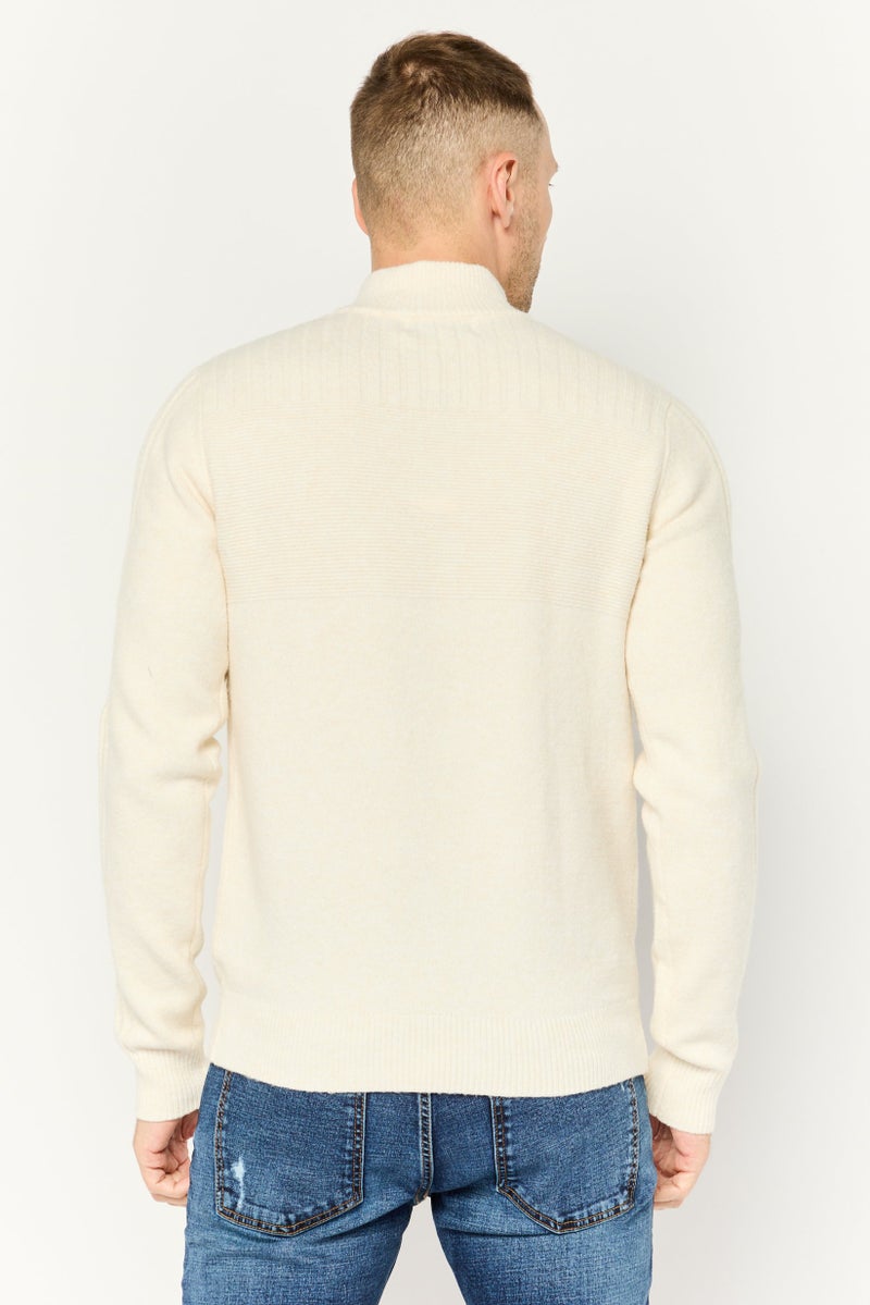 Thomas Sterling Men Mock Neck Long Sleeve Textured Sweater, Cream  - Image 4