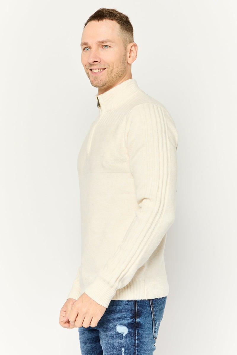 Thomas Sterling Men Mock Neck Long Sleeve Textured Sweater, Cream  - Image 3