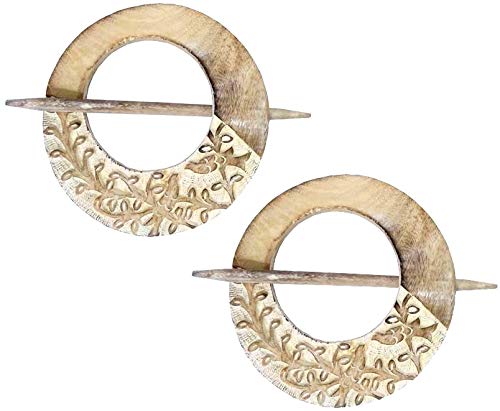 Purpledip Wooden Curtain Holder Tie Back 'Floral Circle': Set of 2 (11875) - Image 1