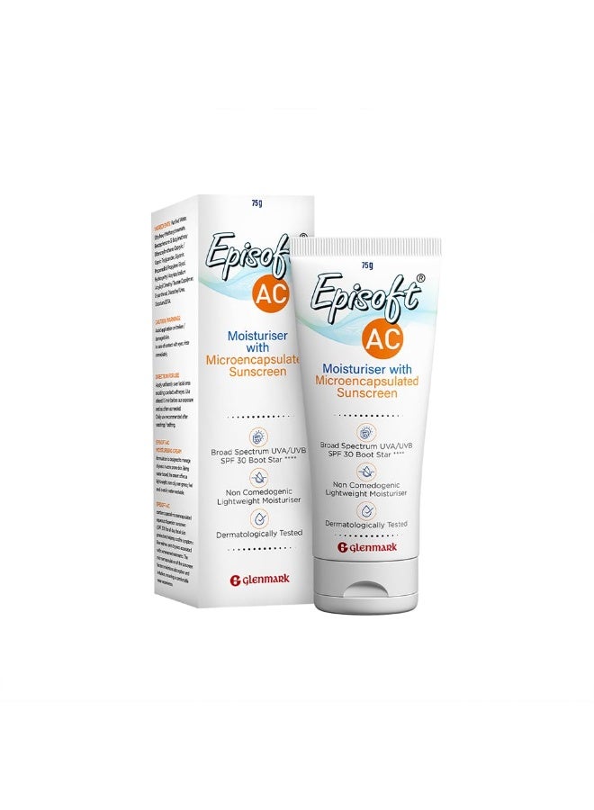 إيبيسوفت مرطب Episoft Ac خفيف الوزن مع واقي شمسي بتقنية التغليف الدقيق | آمن للبشرة المعرضة لحب الشباب | لجميع أنواع البشرة | خالٍ من البارابين والعطور | مناسب للرجال والنساء | 75 جم، عامل حماية SPF 30 - Image 1
