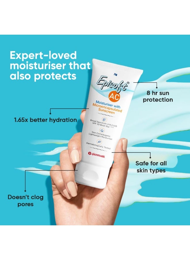 إيبيسوفت مرطب Episoft Ac خفيف الوزن مع واقي شمسي بتقنية التغليف الدقيق | آمن للبشرة المعرضة لحب الشباب | لجميع أنواع البشرة | خالٍ من البارابين والعطور | مناسب للرجال والنساء | 75 جم، عامل حماية SPF 30 - Image 4