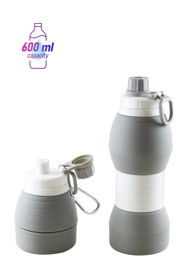 SYOSI Collapsible Water Bottles BPA Free Silicone Travel Mug Reusable Water Bottle for Hot and Cold Drinks Portable Leak-Proof Sports Water Bottle with Hiking Buckle Gray 20 Oz 600 ml  - Image 1