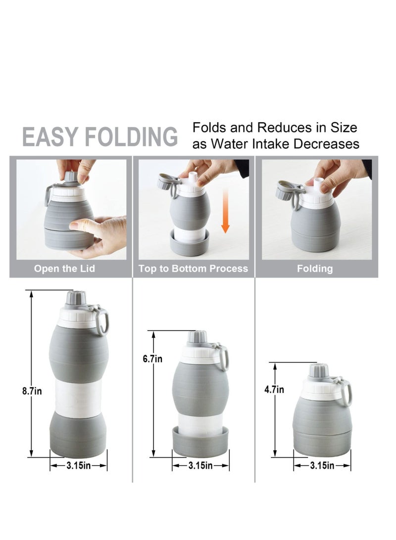 SYOSI Collapsible Water Bottles BPA Free Silicone Travel Mug Reusable Water Bottle for Hot and Cold Drinks Portable Leak-Proof Sports Water Bottle with Hiking Buckle Gray 20 Oz 600 ml  - Image 3