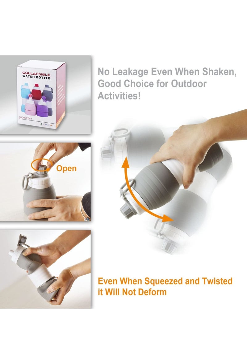 SYOSI Collapsible Water Bottles BPA Free Silicone Travel Mug Reusable Water Bottle for Hot and Cold Drinks Portable Leak-Proof Sports Water Bottle with Hiking Buckle Gray 20 Oz 600 ml  - Image 2