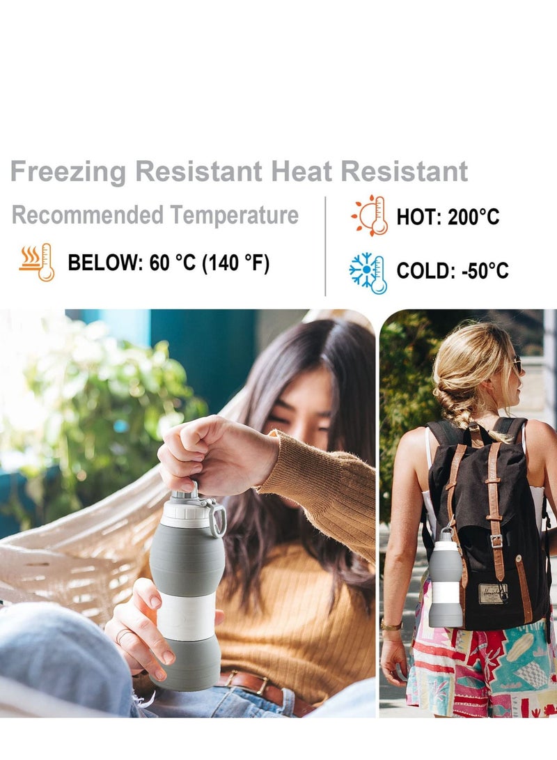SYOSI Collapsible Water Bottles BPA Free Silicone Travel Mug Reusable Water Bottle for Hot and Cold Drinks Portable Leak-Proof Sports Water Bottle with Hiking Buckle Gray 20 Oz 600 ml  - Image 4