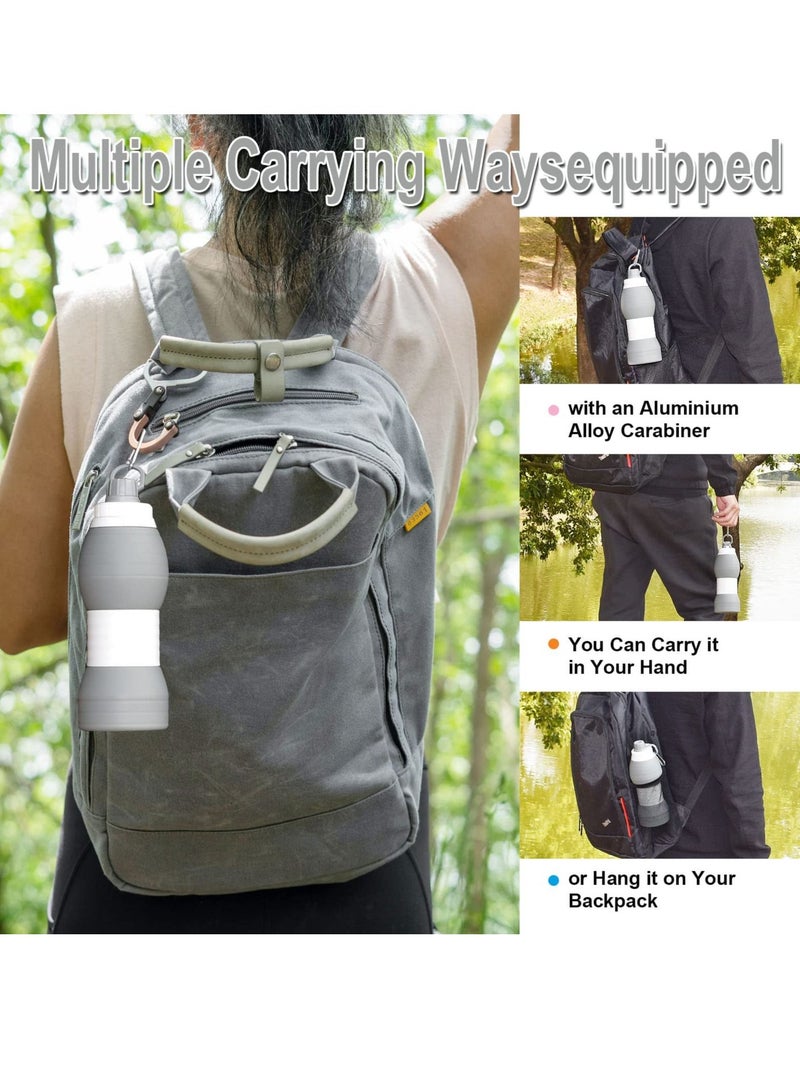 SYOSI Collapsible Water Bottles BPA Free Silicone Travel Mug Reusable Water Bottle for Hot and Cold Drinks Portable Leak-Proof Sports Water Bottle with Hiking Buckle Gray 20 Oz 600 ml  - Image 5