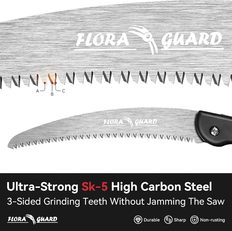 FLORA GUARD 10-Inch Folding Hand Saw, Heavy Duty Pruning Saw with Multi-Level Razer Teeth for Wood Cutting, Tree Trimming, Professional Camping Gardening Tools - Image 3