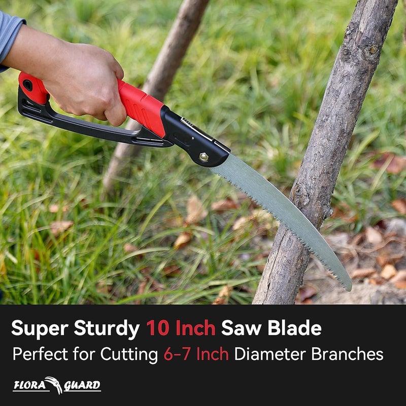 FLORA GUARD 10-Inch Folding Hand Saw, Heavy Duty Pruning Saw with Multi-Level Razer Teeth for Wood Cutting, Tree Trimming, Professional Camping Gardening Tools - Image 2