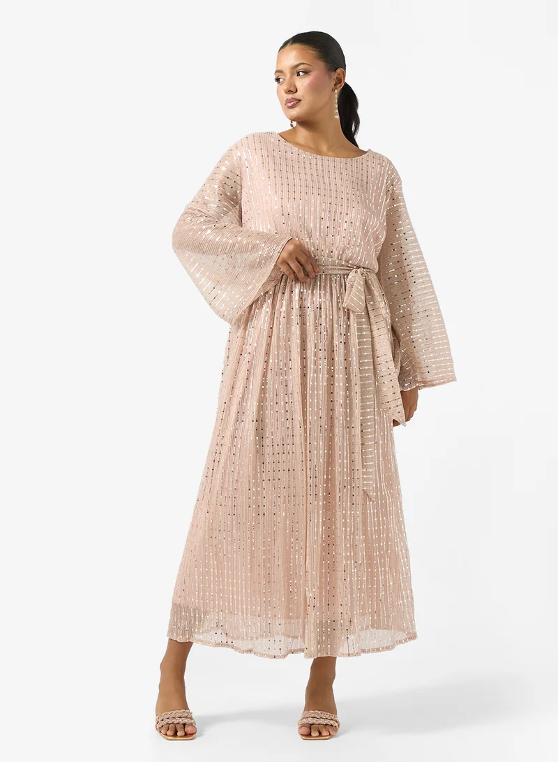 Plus Size Shimmer Belted Dress