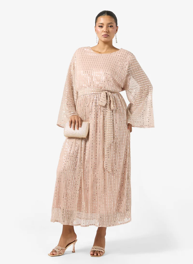 Khizana  Plus Size Shimmer Belted Dress for Women | Best Price UAE