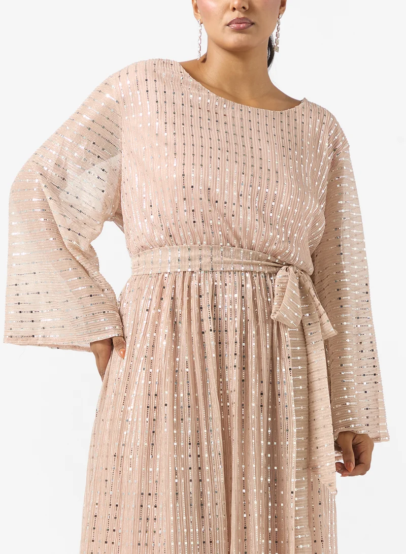 Khizana  Plus Size Shimmer Belted Dress for Women | Best Price UAE